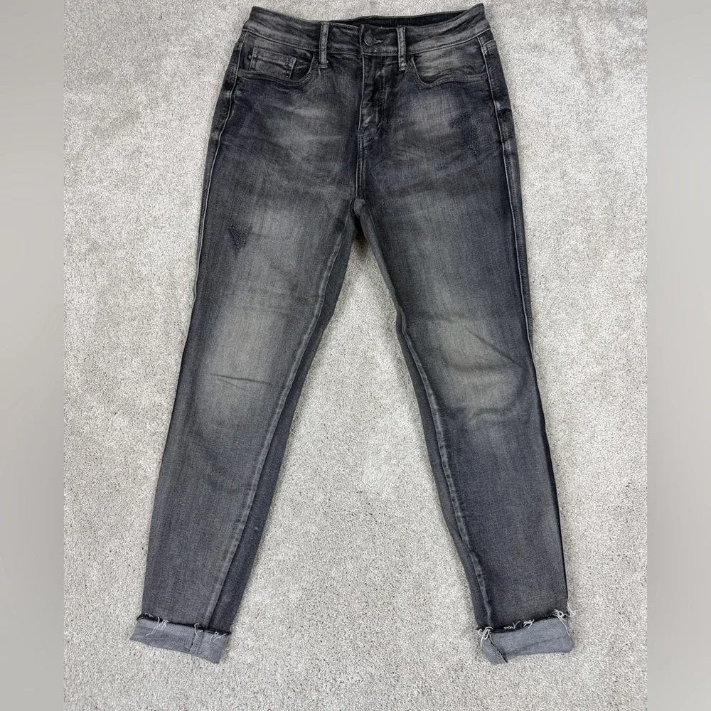 Judy Blue Gray/Black High-Rise Skinny Fit Denim Jeans Women's Size 7/28 Distress